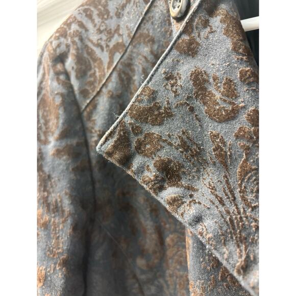 Anthracite Black with Brown Flocked Floral Scroll Burnout Jacket, Size 16 - Picture 2 of 6